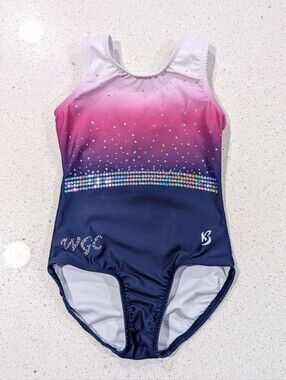 DEVO Team KBee Child Medium 9/10 Gymnastics Dance Leotard Ombre Pink Blue